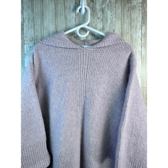 Zara Oversized Hooded Sweater  S Lavender Purple‎ Wool Alpaca Wide Sleeve - Picture 4 of 12